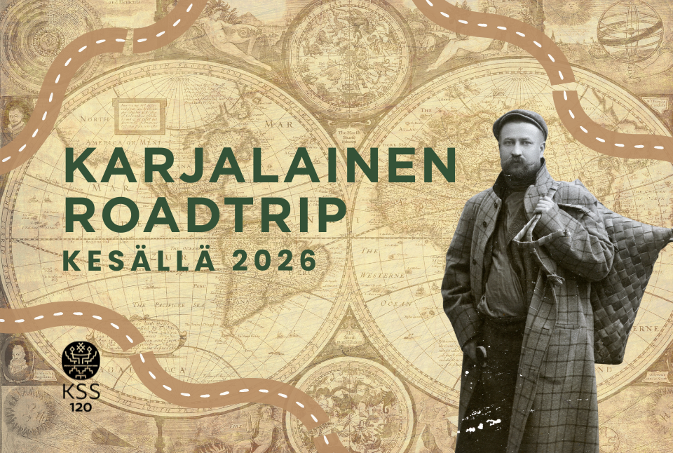 Tee karjalainen roadtrip kesällä 2026 - Katso matkavinkit! Kuvassa Vienan Karjalaisten Liiton eli nykyisen Karjalan Sivistysseuran ensimmäinen puheenjohtaja Aleksei Mitro matka-asussa ja sumča selässä.
