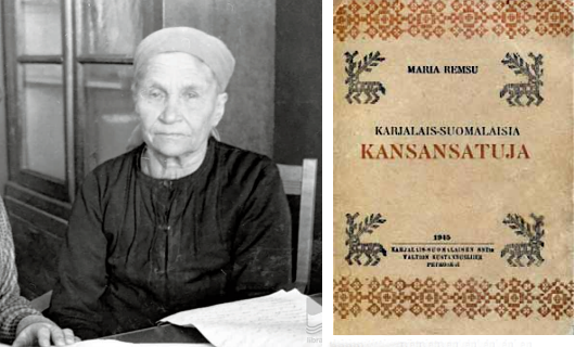 Mustavalkoinen kuva iäkkäästä naisesta ja kirjan kansi rinnakkain