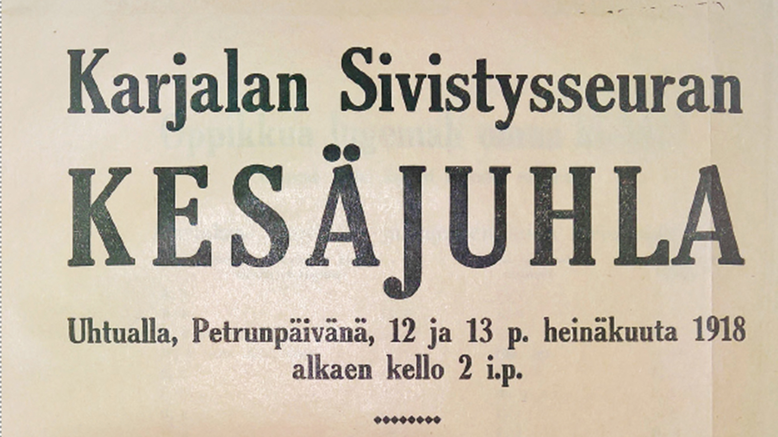 Lehti-ilmoitus Karjalan Sivistysseuran kesäjuhlasta